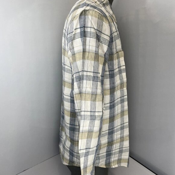 NEW FLINT AND TINDER Men’s Crossback Linen Workshirt Ivory Plaid Size XL - Picture 7 of 8